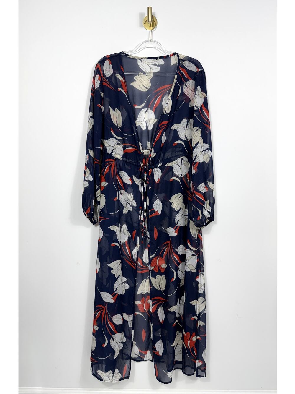 Floral Print women open front swim cover-up kimono kaftan maxi dress - Picture 1 of 8